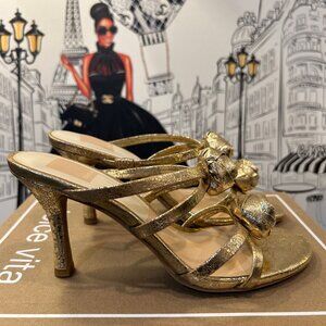 Dolce Vita Linzy Gold Leather Rosette Crackled Mule